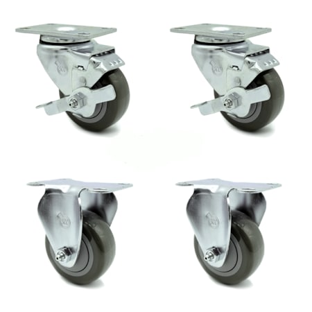 Service Caster 3.5 Inch Gray Polyurethane Swivel Top Plate Caster Set with 2 Brake 2 Rigid SCC SCC-20S3514-PPUB-TLB-TP3-2-R-2